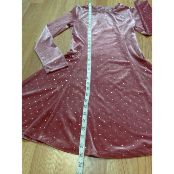 M&S Mark & Spencer Long Sleeve A-line Pink Glittery Velvet Dress 11-12 Youth - Picture 9 of 12